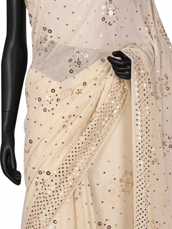 Ada Hand Embroidered Off White Pure Georgette Lucknowi Chikankari Saree/Blouse with Muqaish Work A617658