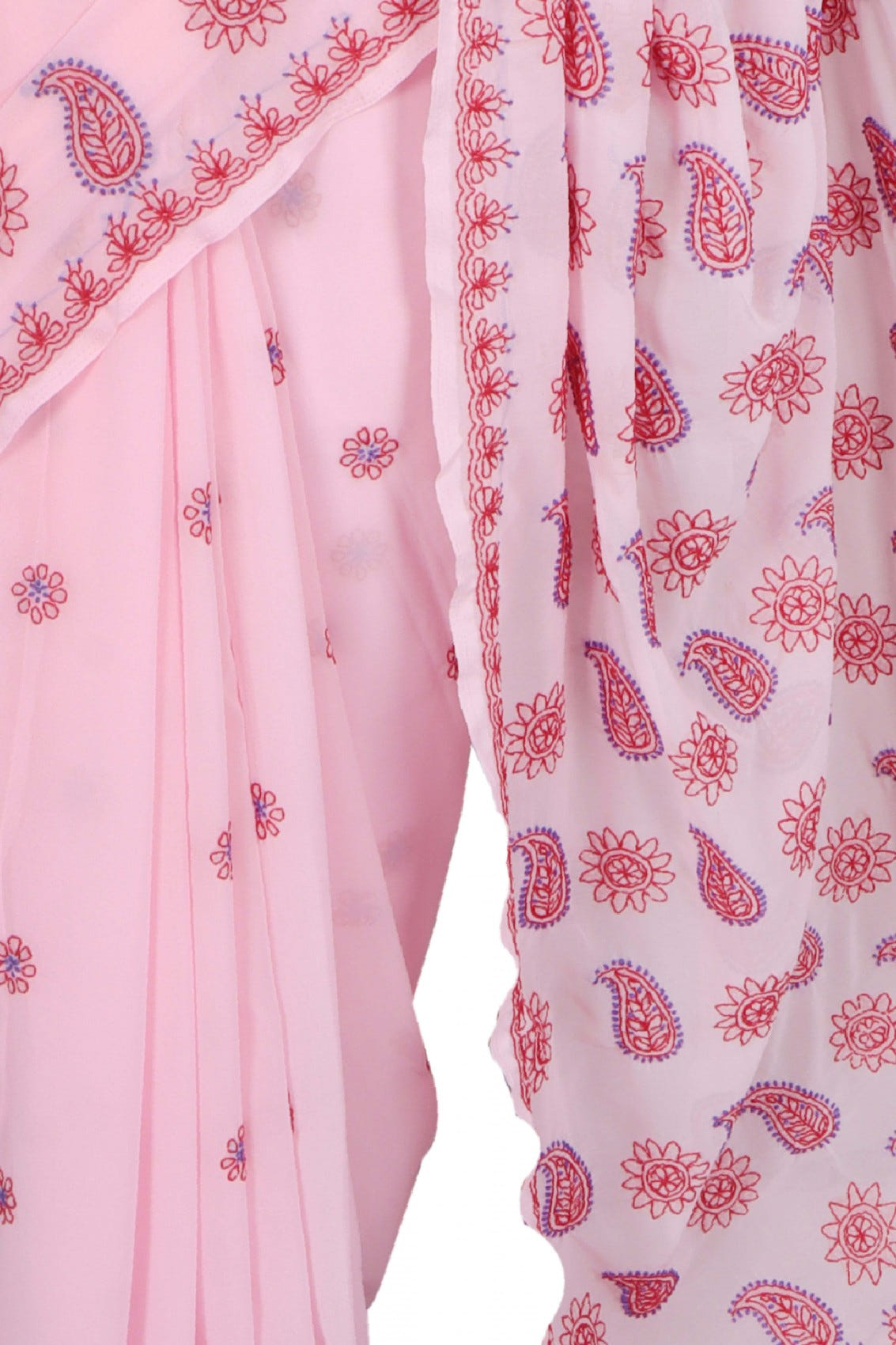 Ada Hand Embroidered Light Pink Georgette Lucknowi Chikankari Saree With Blouse A398464