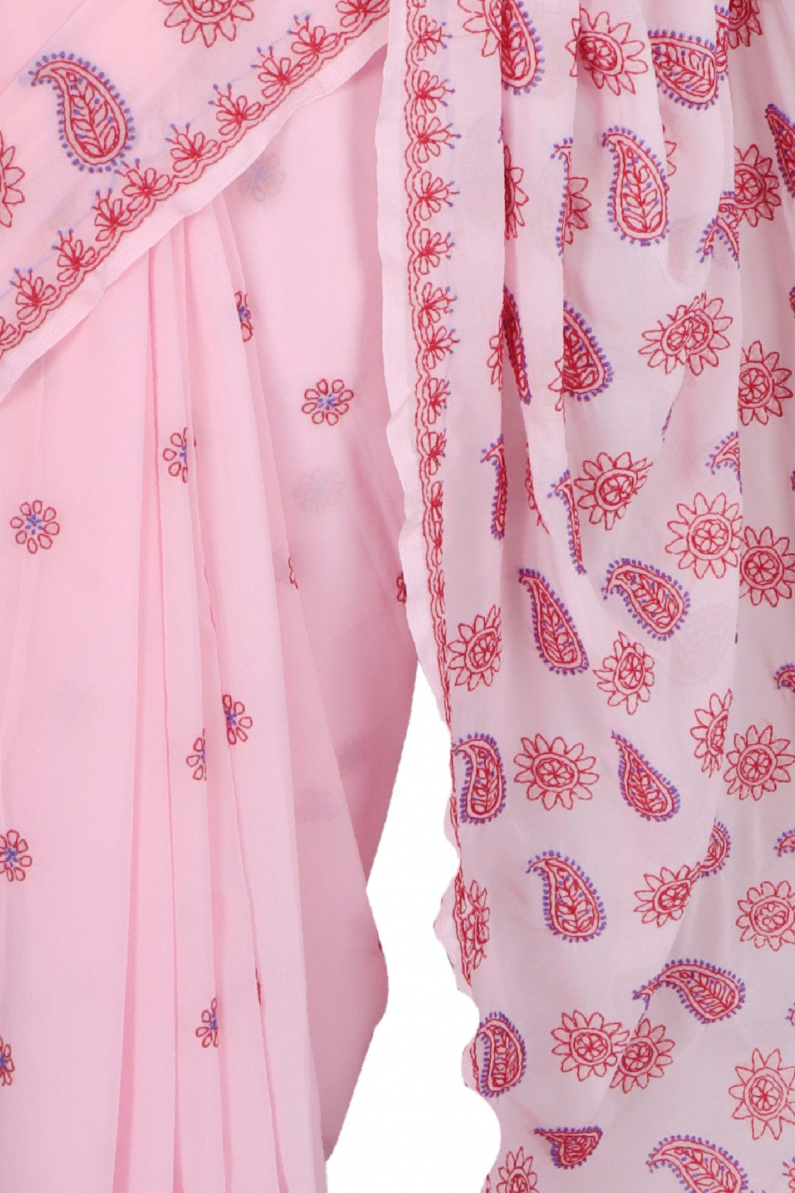 Ada Hand Embroidered Light Pink Georgette Lucknowi Chikankari Saree With Blouse A398464