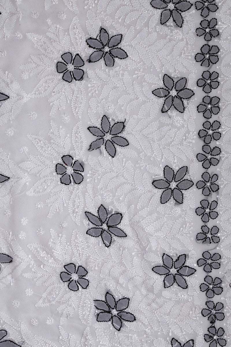 Ada Hand Embroidered White Georgette Lucknowi Chikankari Saree with Blouse A600514