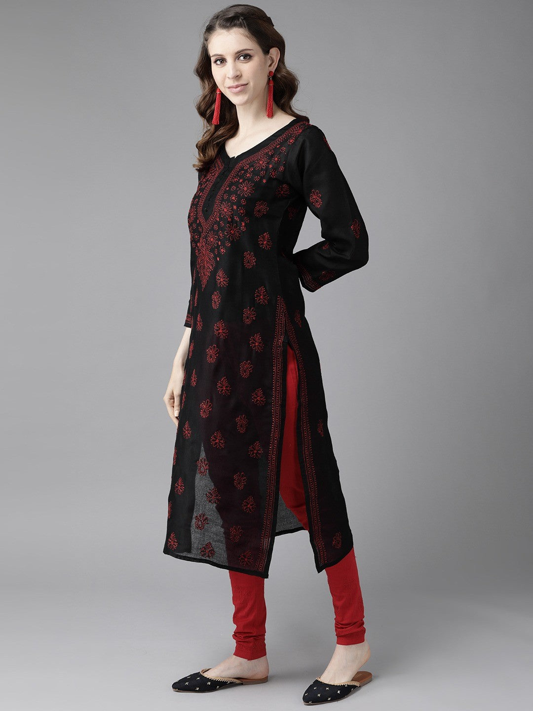 Ada Hand Embroidered Black Cotton Lucknowi Chikankari Kurta Set A811171