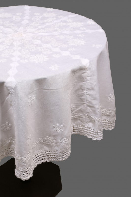Ada Hand Embroidered White Cotton Lucknowi Chikankari Table Cover A237637