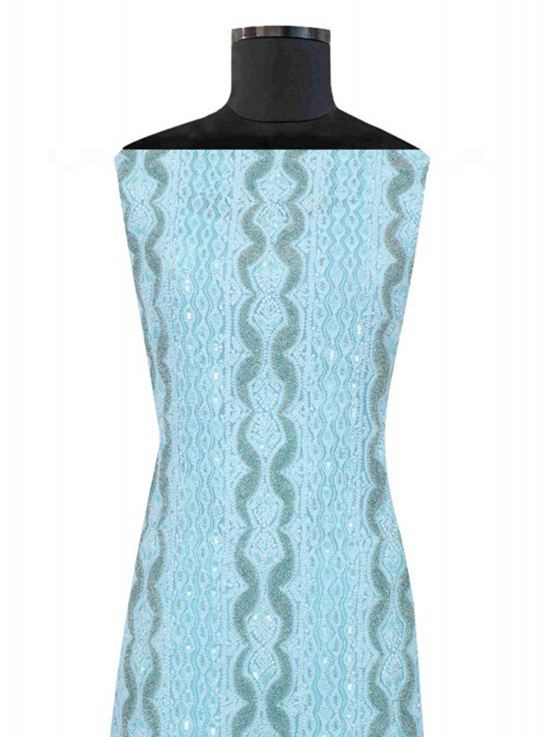 Ada Hand Embroidered Pastel Blue Georgette Lucknowi Chikankari Unstitched Suit Piece With Pearl Work 01A172899