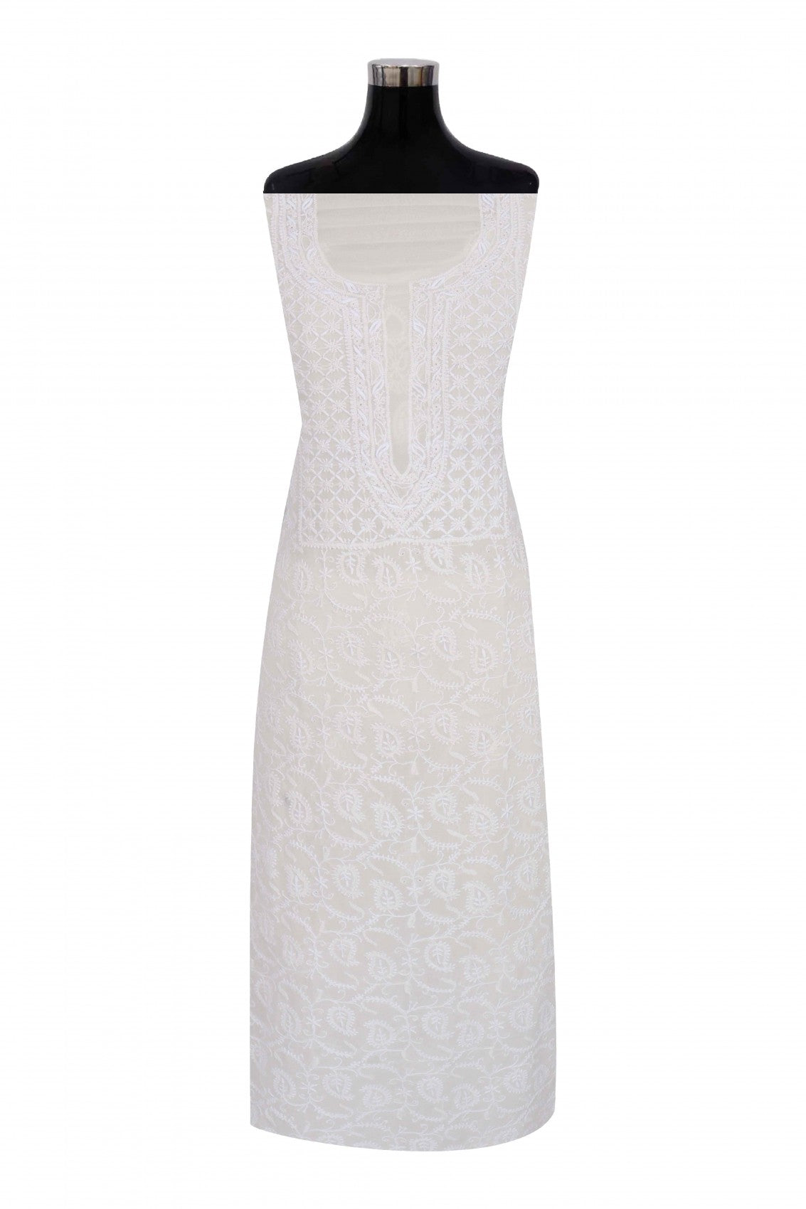 Ada Hand Embroidered White Pure Georgette Lucknowi Chikankari Unstitched Kurta Piece A625467