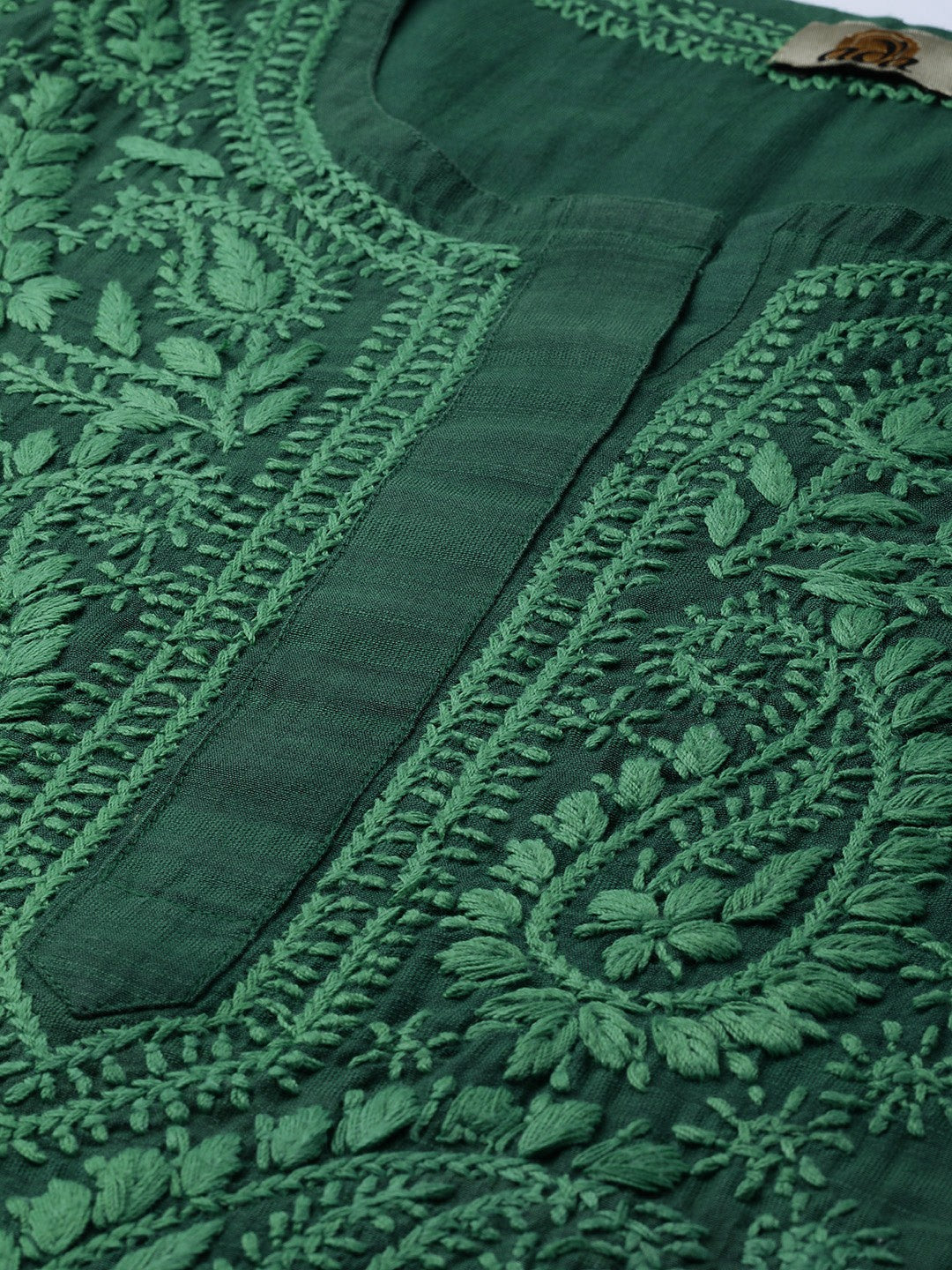 Ada Hand Embroidered Green Cotton Lucknow Chikan Kurta - A100437