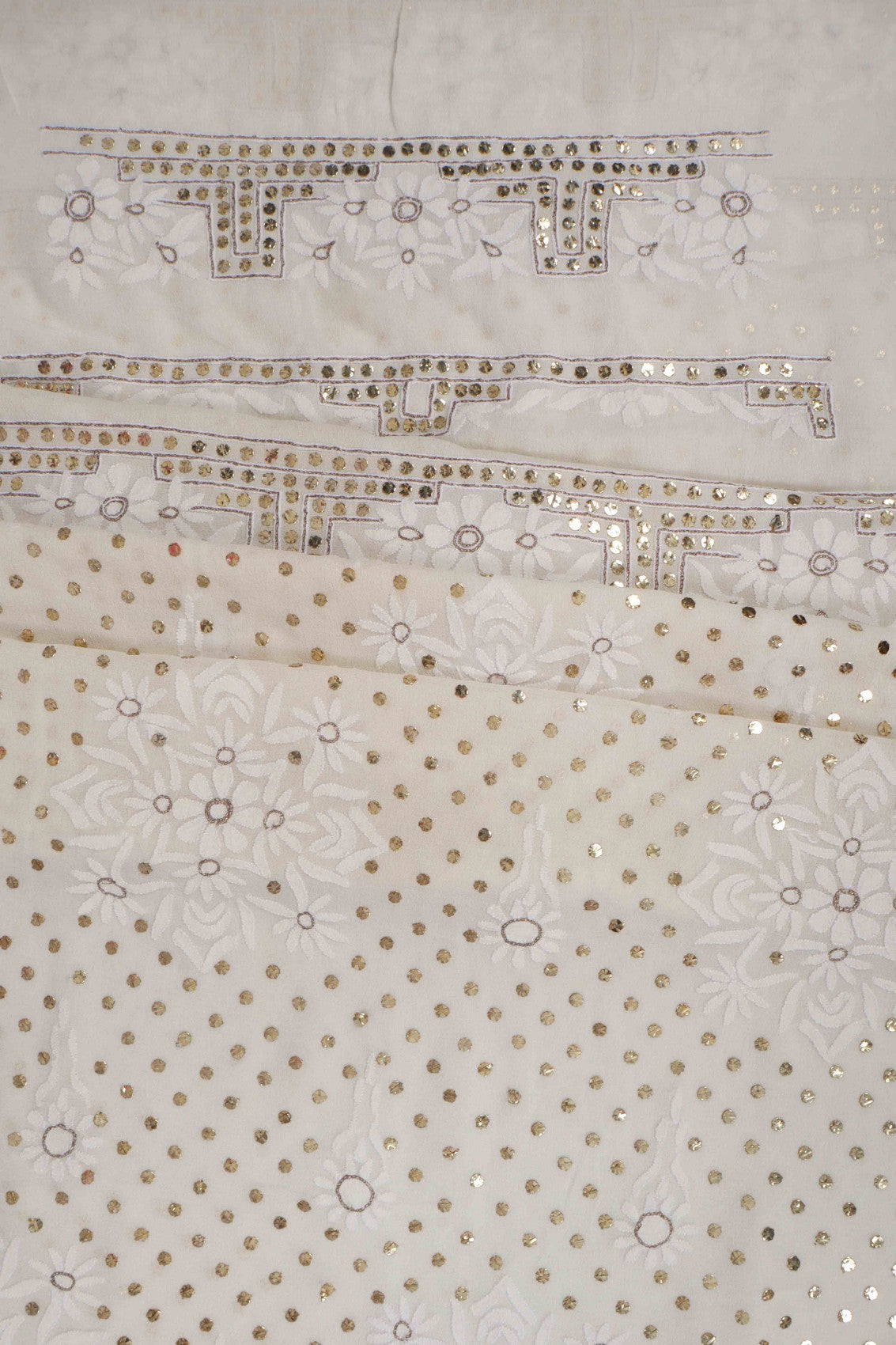 Ada Hand Embroidered Off White Pure Georgette Lucknowi Chikankari Unstitched Kurta Dupatta Set With Muqaish Work A414394
