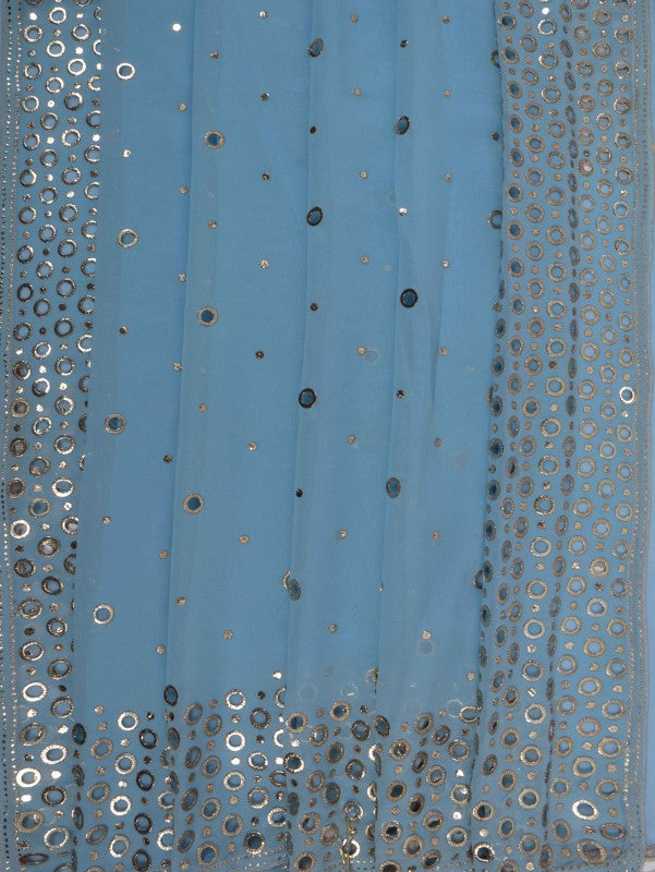 Ada Hand Embroidered Maya Blue Pure Georgette Lucknowi Chikankari Saree/Blouse with Muqaish Work A621526