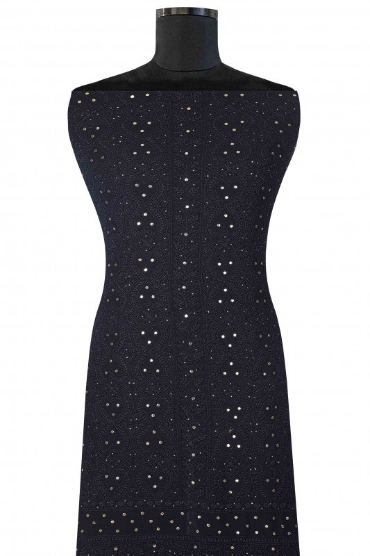 Ada Hand Embroidered Black Georgette Lucknowi Chikan Unstitched Kurta Piece with Muqaish Work A579356