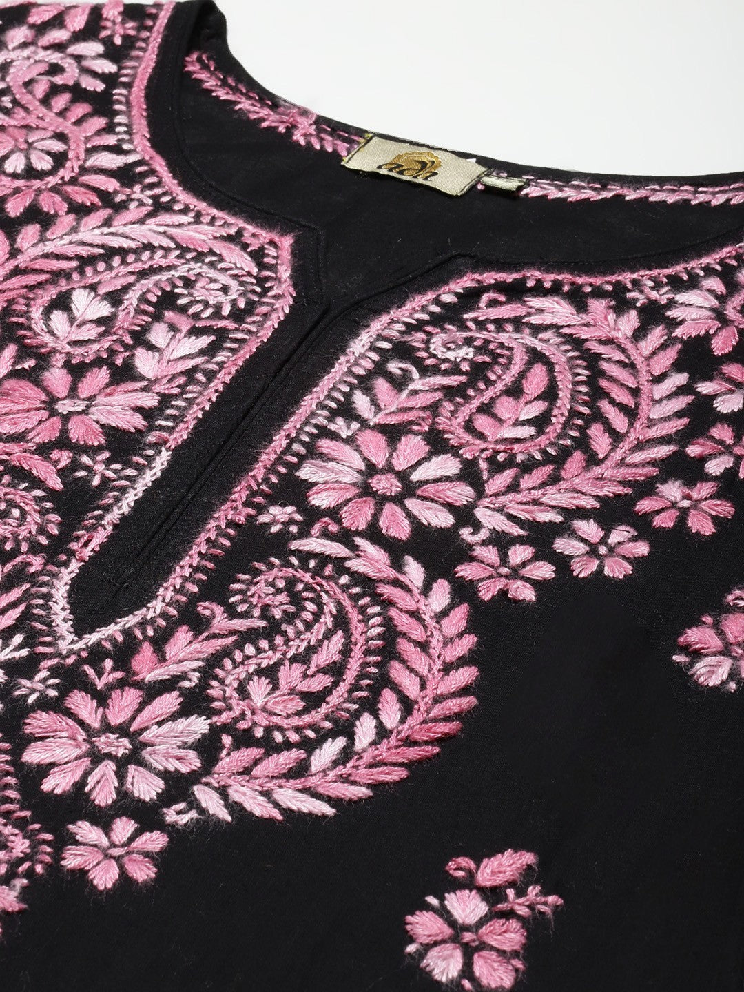 Ada Hand Embroidered Black Cotton Lucknow Chikankari Straight Kurta A411274