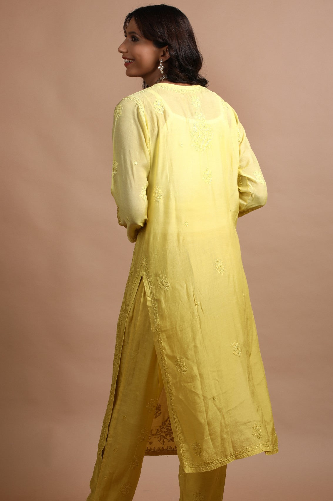 Ada Hand Embroidered Mehendi Green Cotton Lucknowi Chikankari Kurta With Plazzo Set 01A272974