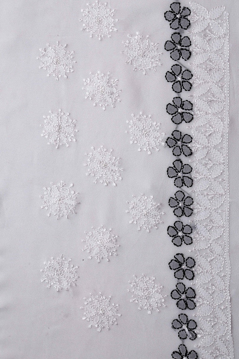 Ada Hand Embroidered White Georgette Lucknowi Chikankari Saree with Blouse A600514