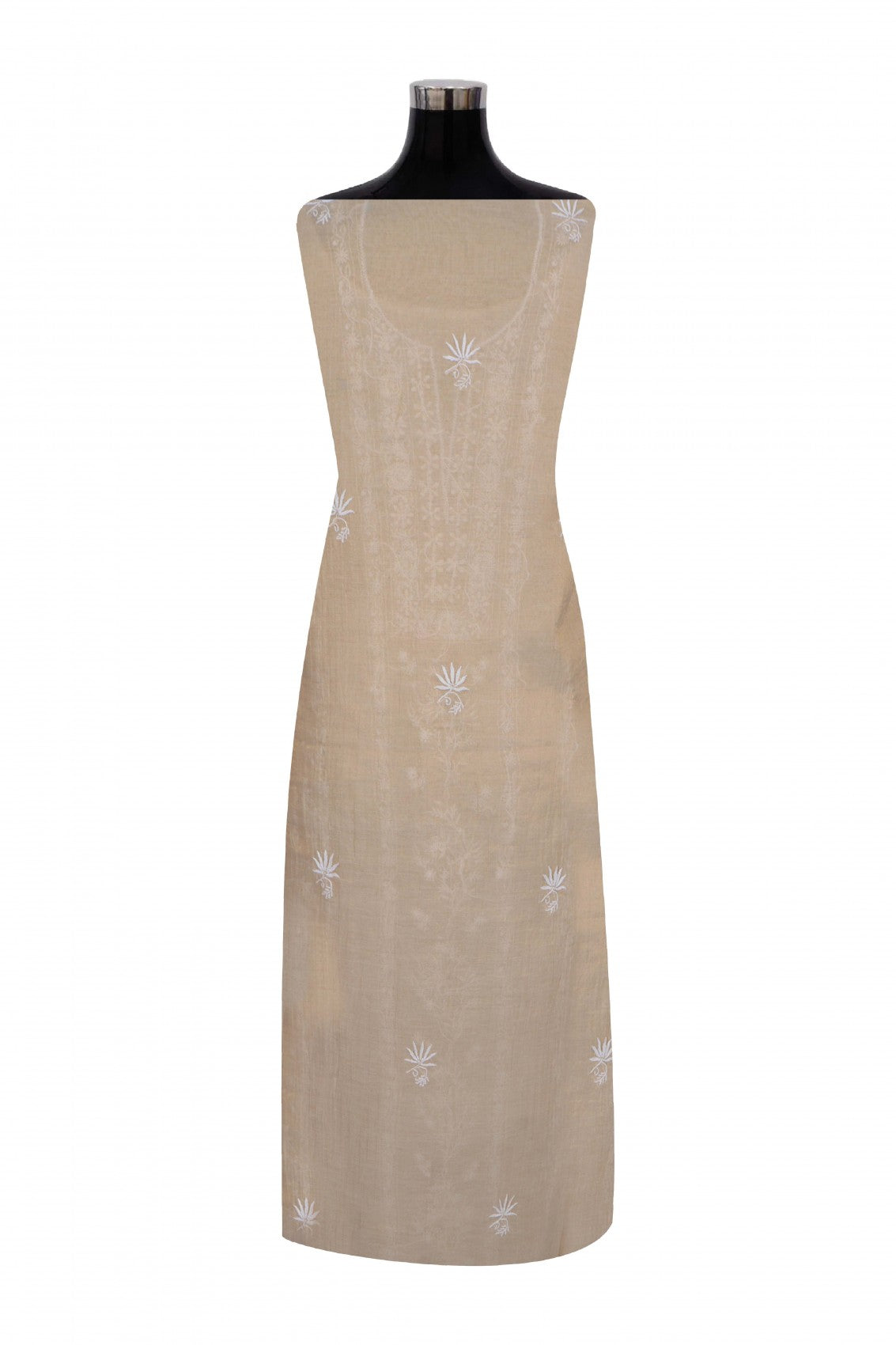 Ada Hand Embroidered Fawn Tissue Lucknowi Chikankari Unstitched Kurta Dupatta Set 01A265057