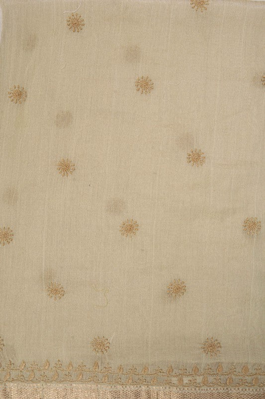 Ada Hand Embroidered Light Olive Green Tissue Lucknowi Chikankari Saree With Blouse A615158