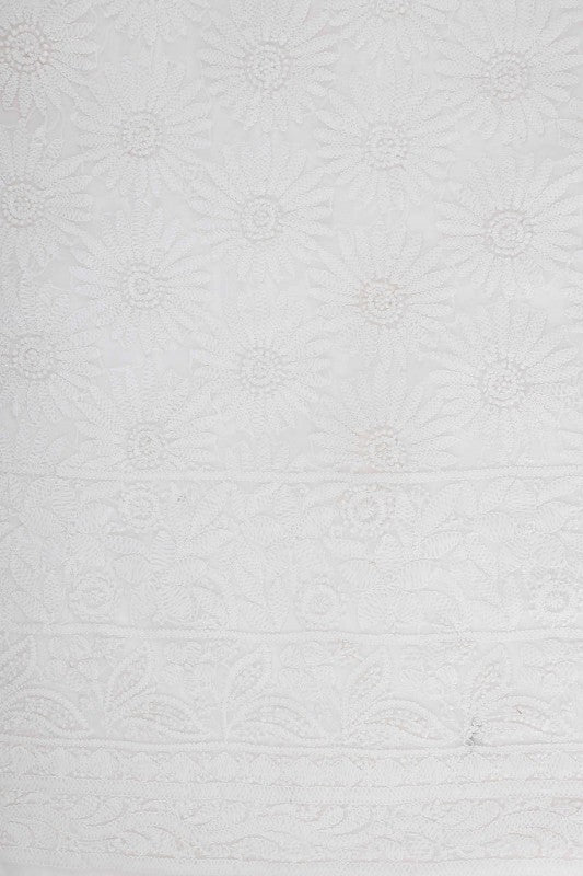 Ada Hand Embroidered White Georgette Lucknowi Chikan Unstitched Kurta Piece A618892