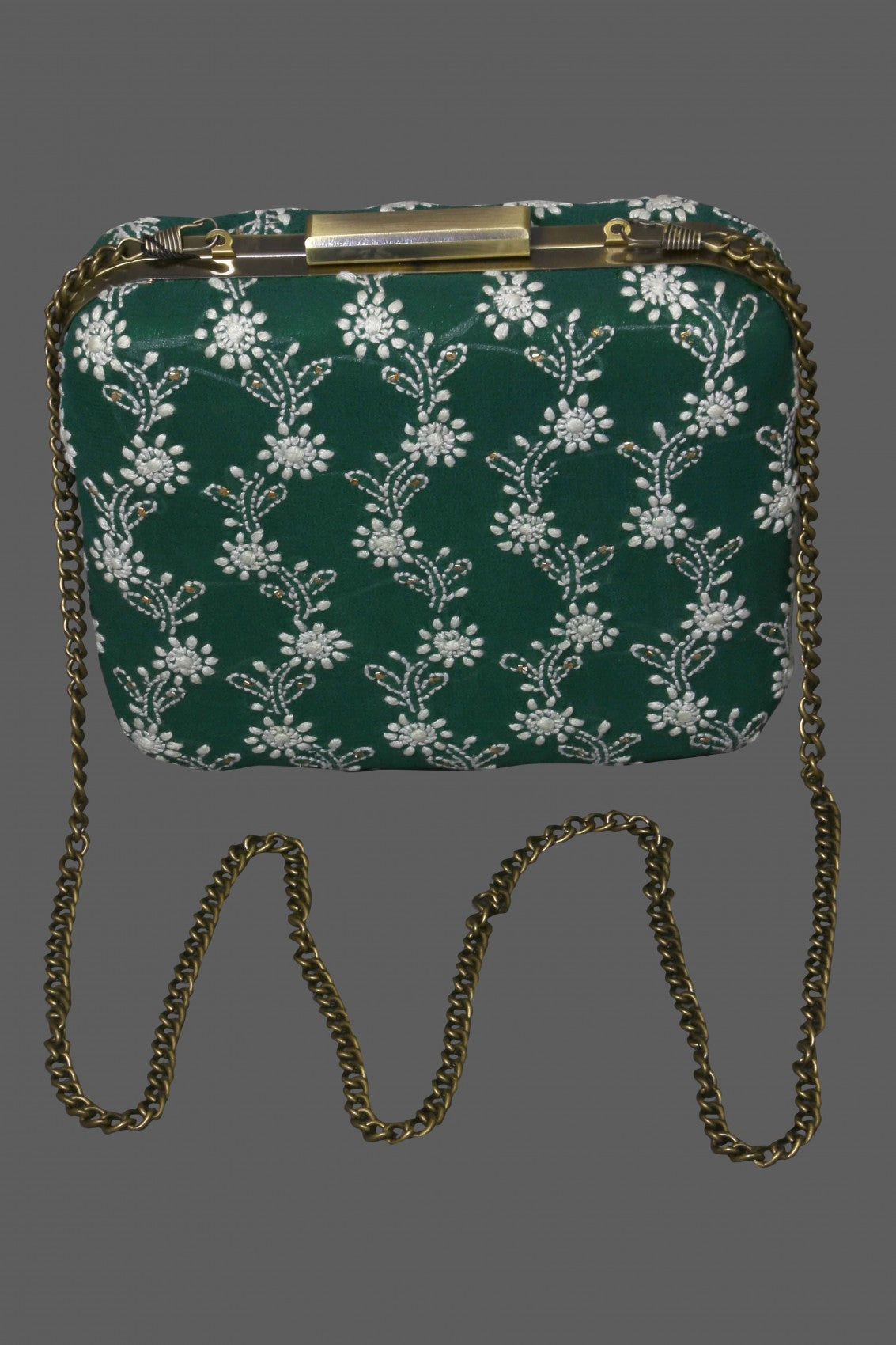 Ada Hand Embroidered Green Pure Georgette Lucknowi Chikankari Clutch With Muqaish Work A601995