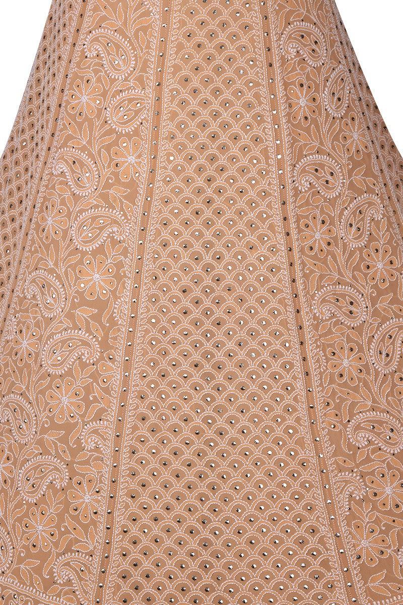 Ada Hand Embroidered Fawn Pure Georgette Lucknowi Chikankari Lehenga Set With Muqaish Work A578331