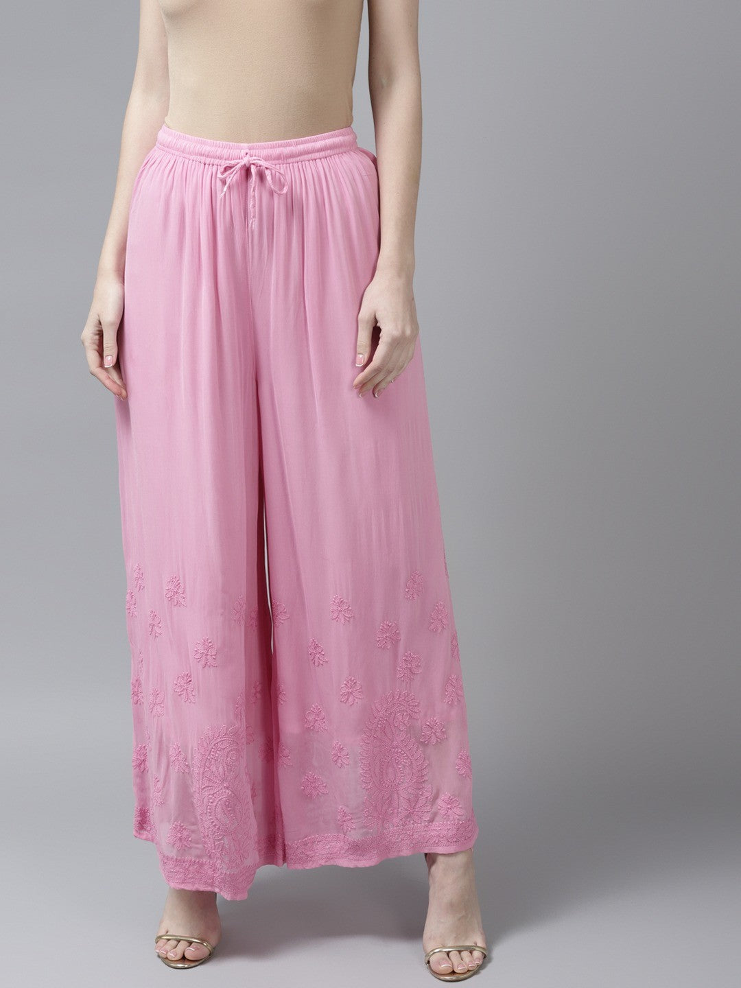 Ada Hand Embroidered Pink Georgette Lucknowi Chikankari Palazzo A711155
