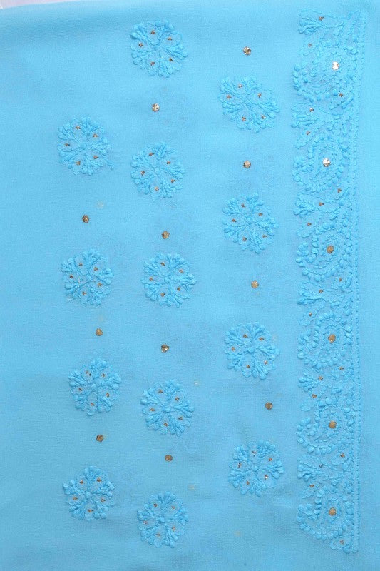 Ada Hand Embroidered Blue Georgette Lucknowi Chikankari Saree/Blouse With Muqaish Work A619744