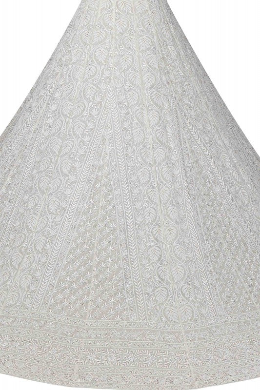Ada Hand Embroidered Milky White  Pure Georgette Lucknowi Chikankari Lehenga-A625497