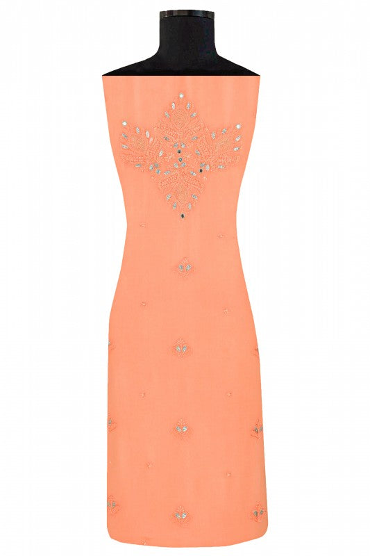 Ada Hand Embroidered Peach Georgette Chikan Unstitched Kurta Piece with Gota Patti Work A545635