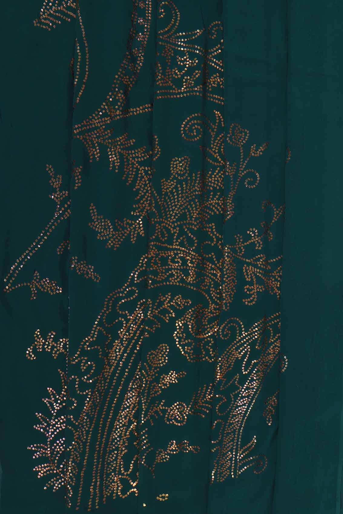 Ada Hand Embroidered Dark Green Pure Georgette Lucknowi Chikankari Saree/Blouse With Muqaish Work A456850