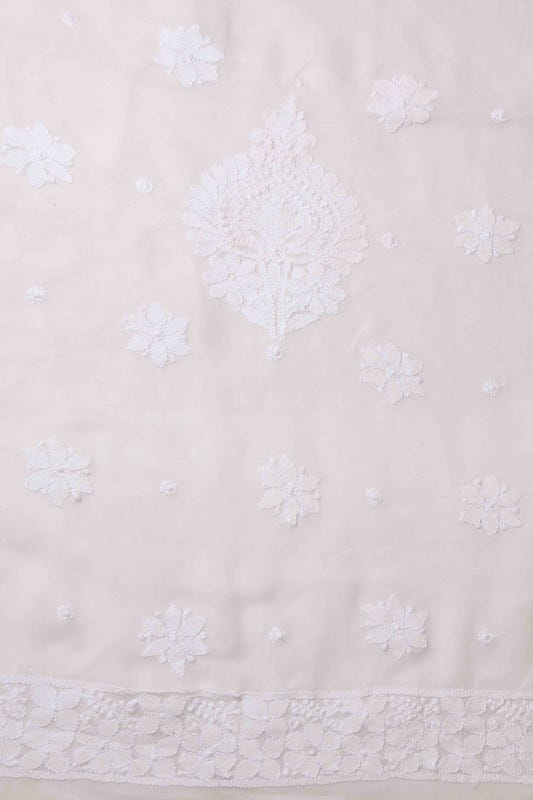 Ada Hand Embroidered White Georgette Lucknowi Chikan Unstitched Kurta Dupatta Set A621923