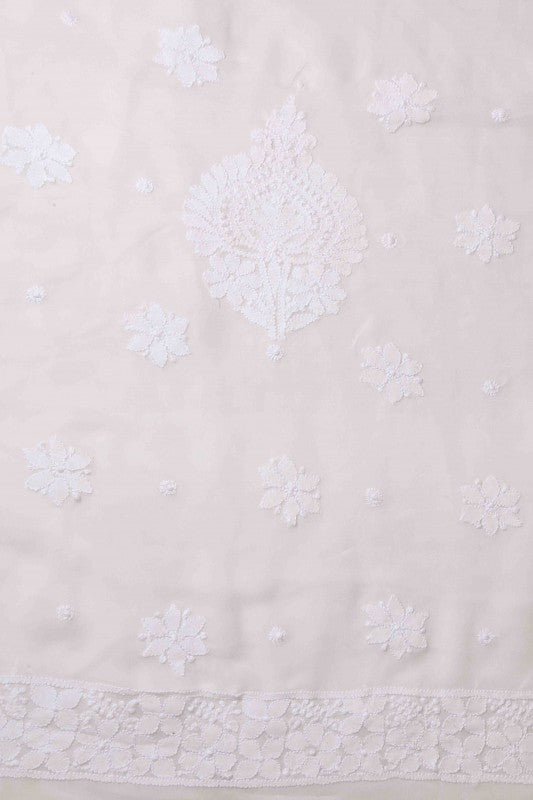Ada Hand Embroidered White Georgette Lucknowi Chikan Unstitched Kurta Dupatta Set A621923