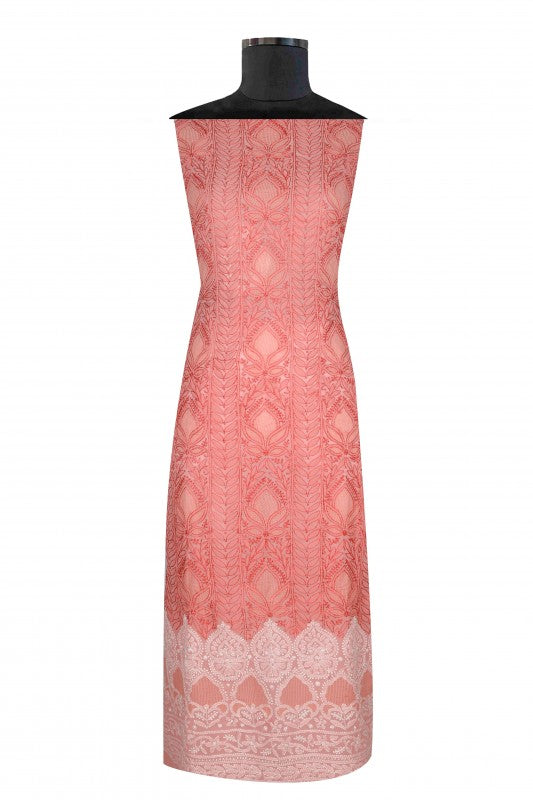 Ada Hand Embroidered Peach Georgette Lucknowi Chikankari Unstitched Suit Piece 01A121029