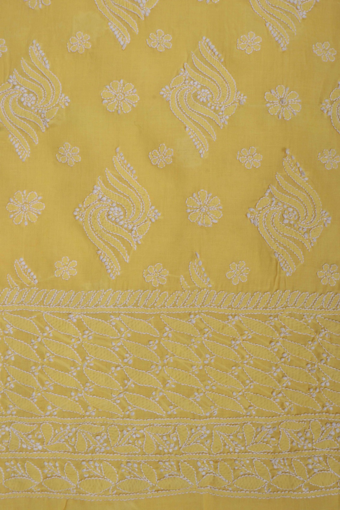 Ada Hand Embroidered Yellow Cotton Lucknowi Chikankari Unstitched Suit Piece 01A204090