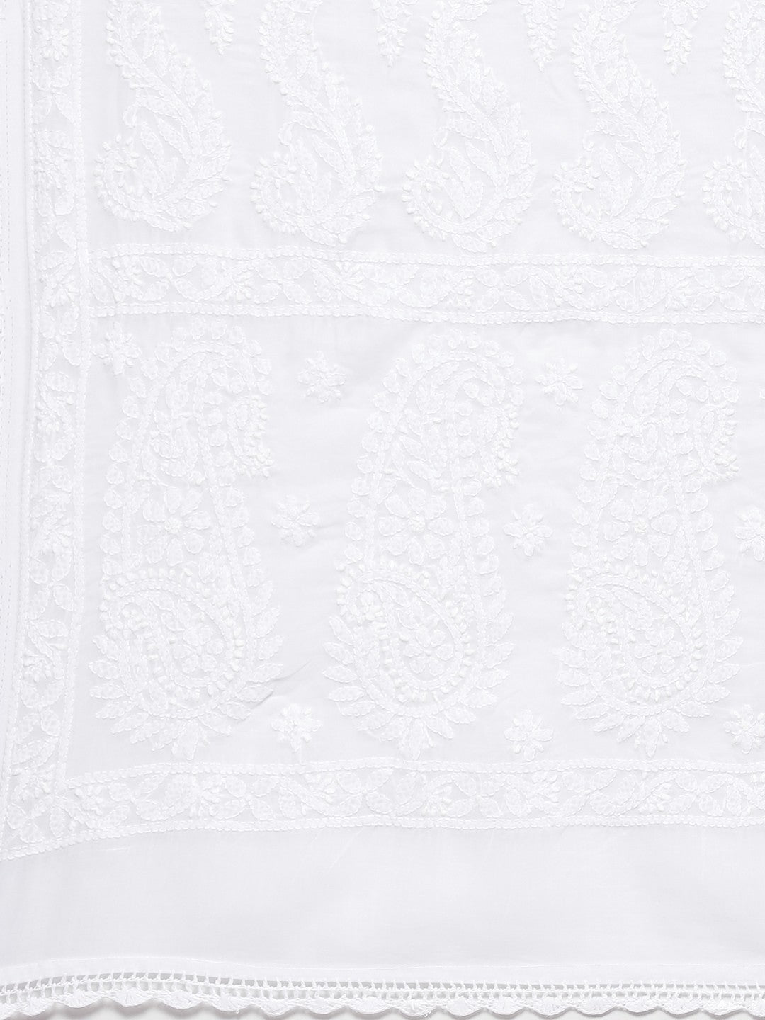 Ada Hand Embroidered White Cotton Lucknowi Chikankari Dupatta– A511124