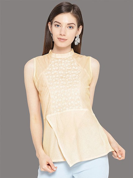 Ada Hand Embroidered Fawn Cotton Lucknowi Chikan Top A100076
