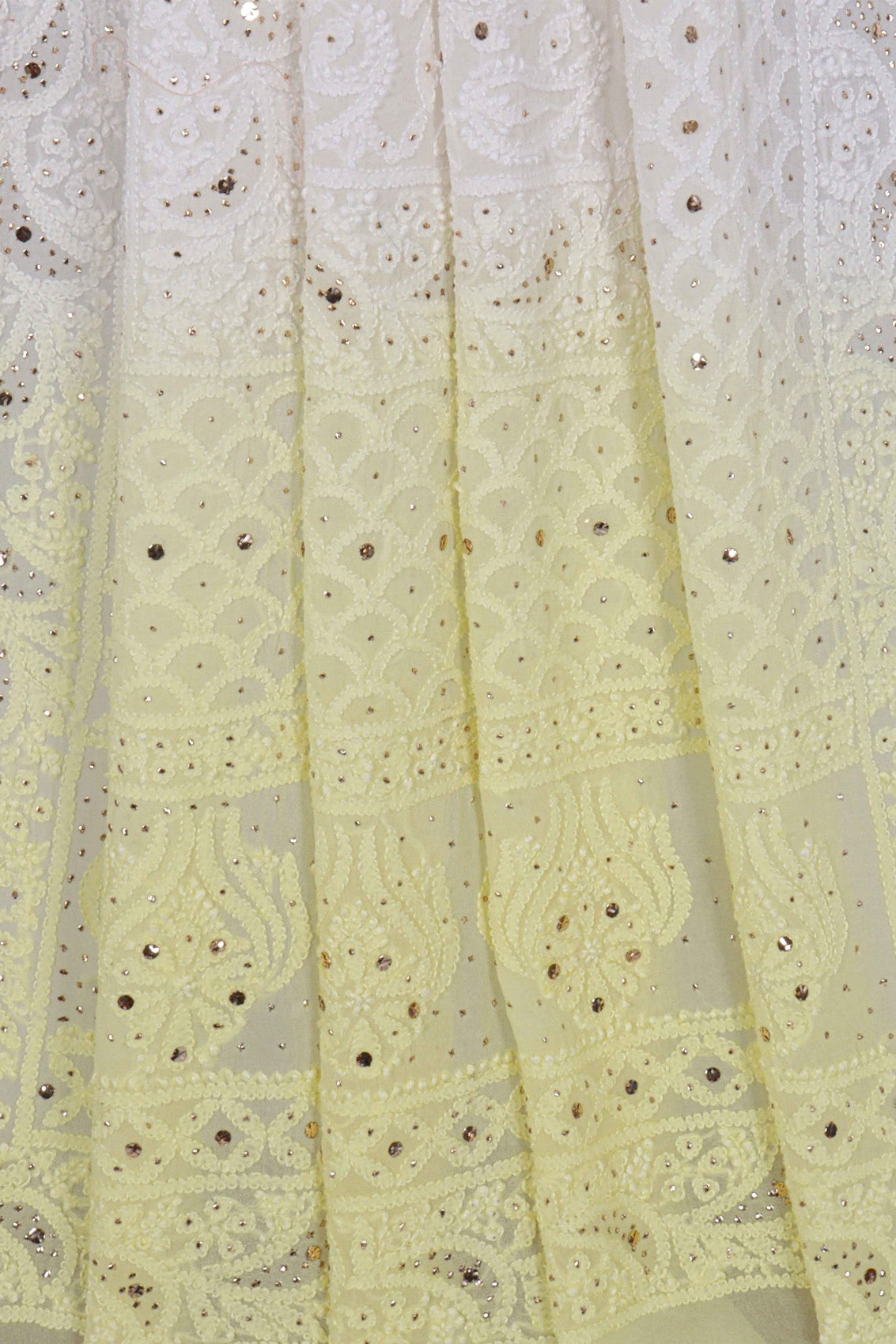 Ada Hand Embroidered Dual Shade Lemon/White Georgette Lucknowi Chikankari Dupatta With Muqaish Work 01A187051