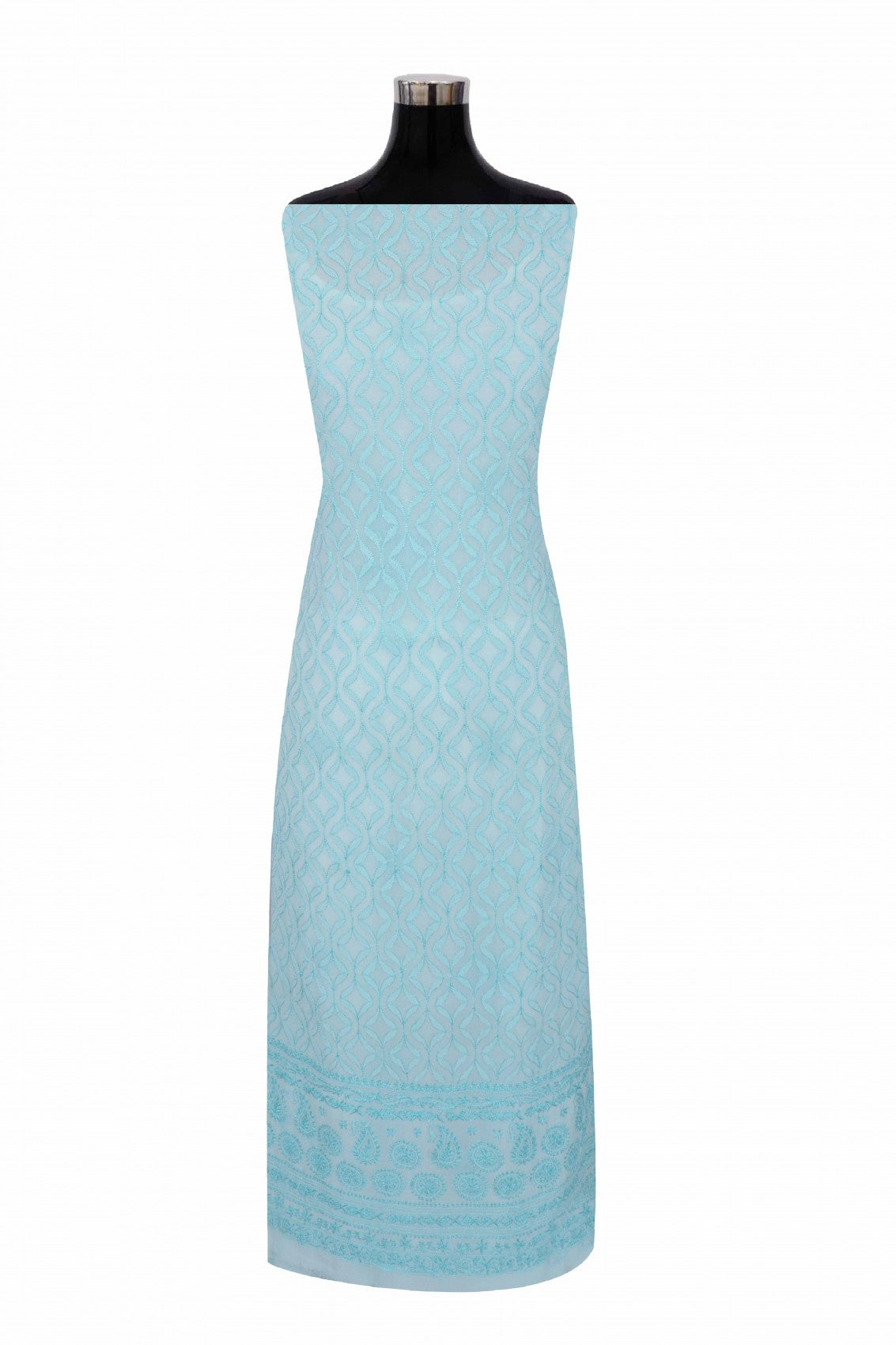 Ada Hand Embroidered Sea Green Georgette Lucknowi Chikankari Unstitched Kurta Dupatta Set A525503