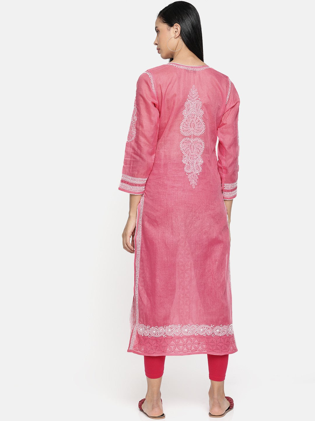 Ada Hand Embroidered Pink Cotton Lucknow Chikan Kurta- A241617