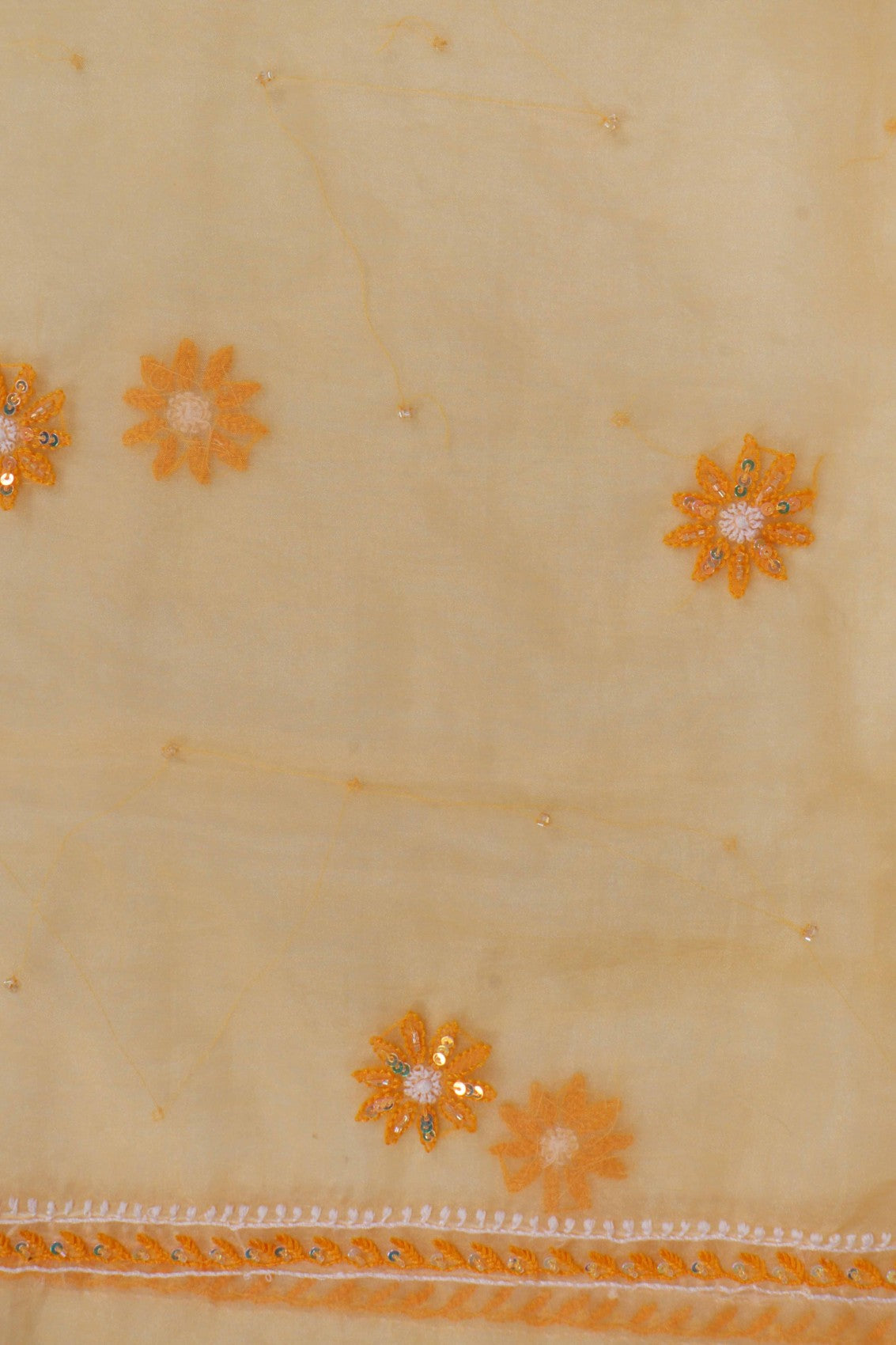 Ada Hand Embroidered Tangerine Orange Organza Lucknowi Chikankari Unstitched Kurta Dupatta Set With Sequinned Work 01A133669