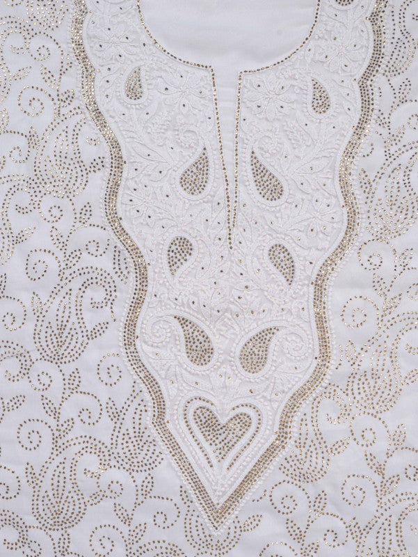 Ada Hand Embroidered White Georgette Lucknowi Chikankari Unstitched Kurta Dupatta Set With Muqaish Work A298860