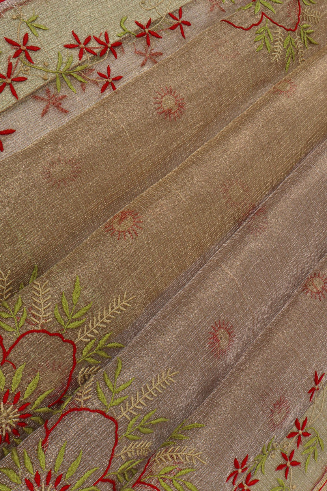 Ada Hand Embroidered Fawn Tissue Lucknowi Chikankari Saree With Blouse 01A622166
