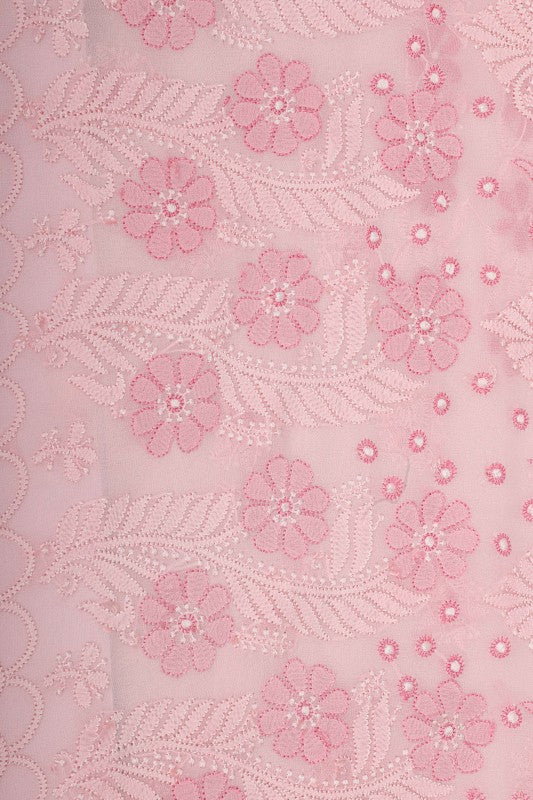 Ada Hand Embroidered Baby Pink Georgette Lucknowi Chikankari Saree With Blouse A610318