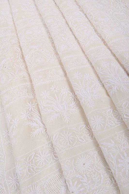 Ada Hand Embroidered White Pure Georgette Lucknowi Chikankari Saree with Blouse A631928