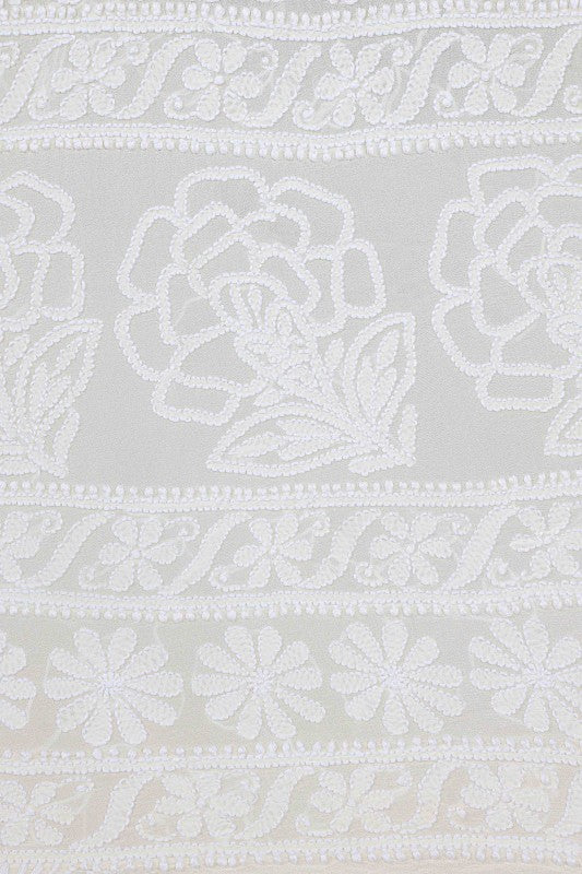 Ada Hand Embroidered White Pure Georgette Lucknowi Chikankari Unstitched Lehenga Skirt (Only Skirt) A578311