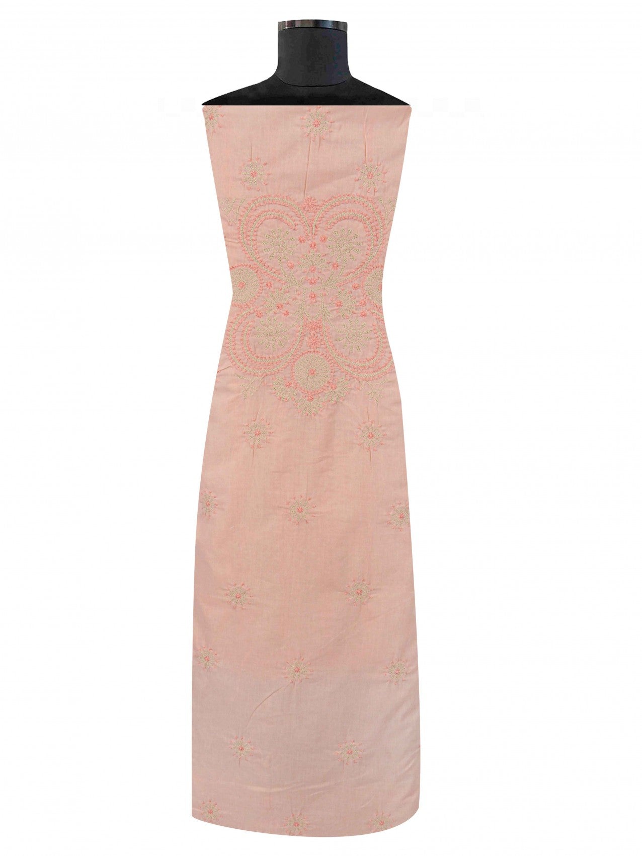 Ada Hand Embroidered Peach Cotton Lucknowi Chikankari Unstitched Suit Piece With Zari Work A466977