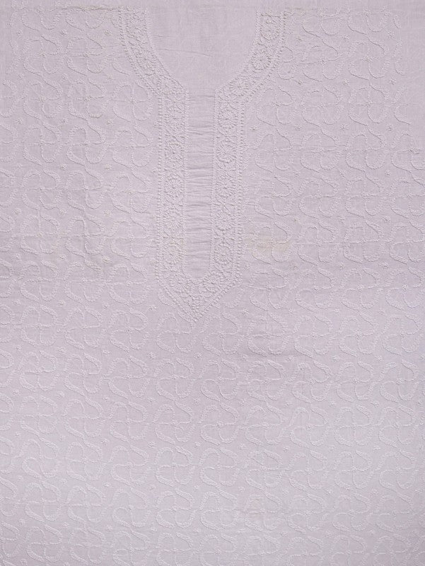 Ada Hand Embroidered White Cotton Lucknowi Chikankari Unstitched Men's Kurta Piece A617088