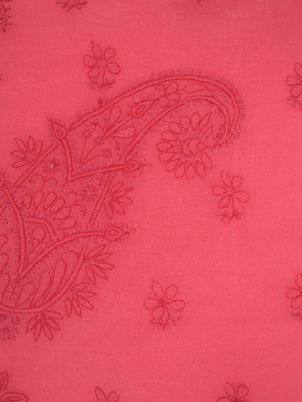 Ada Hand Embroidered Carrot Pink Cotton Lucknowi Chikankari Saree With Blouse A578187