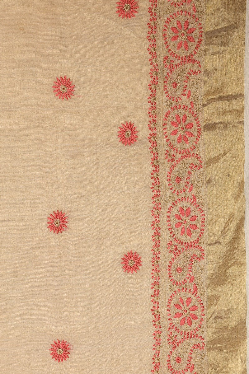 Ada Hand Embroidered Natural Fawn Tissue Lucknowi Chikankari Saree Blouse A615146