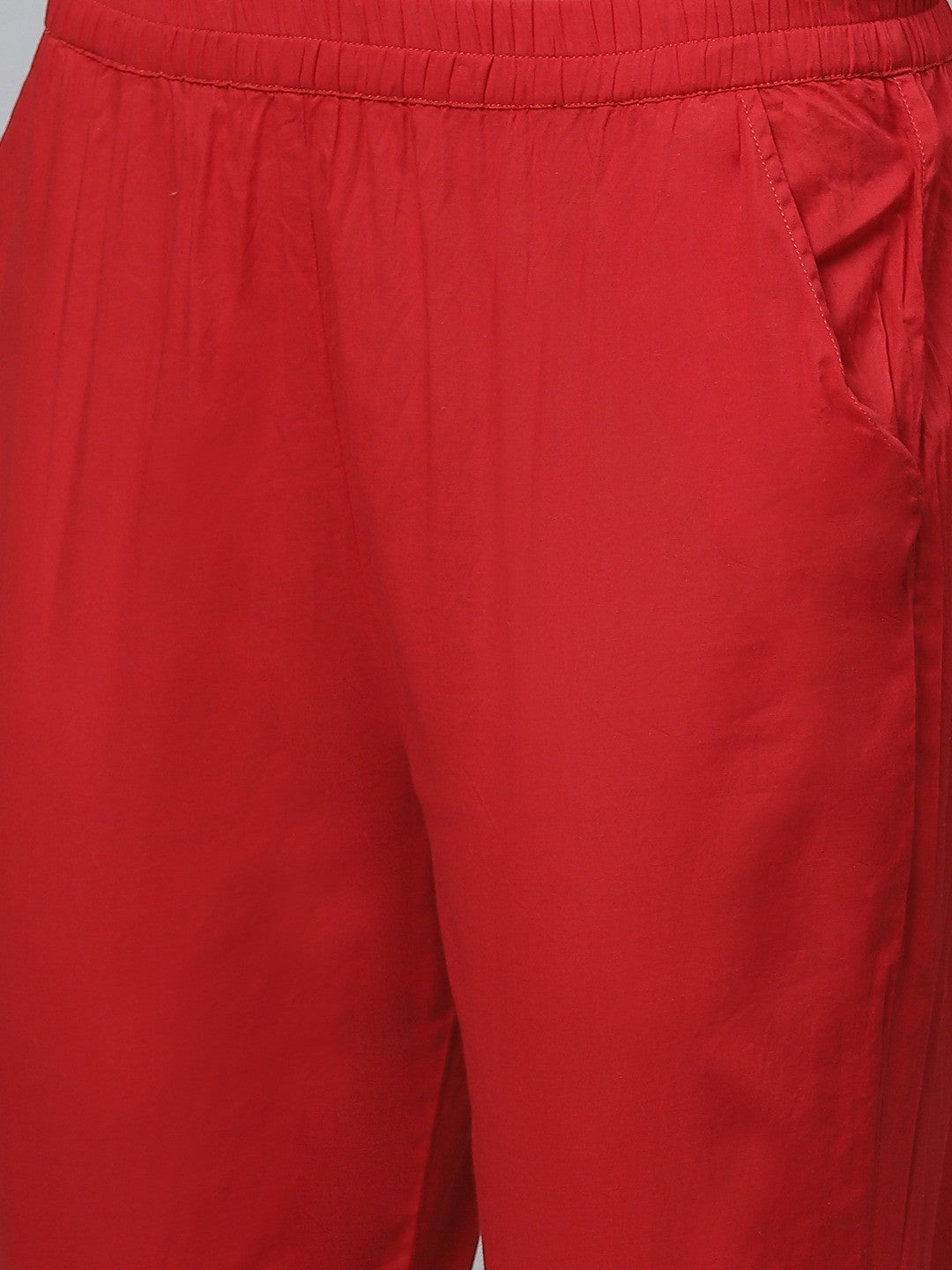 Ada Hand Embroidered Red Cotton Lucknowi Chikankari Straight Kurta With Trouser Set A811129
