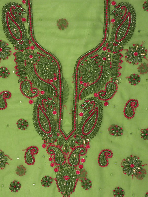 Ada Hand Embroidered Grass Green Georgette Lucknowi Chikankari Unstitched Suit Piece With Cutdana Work 01A132286