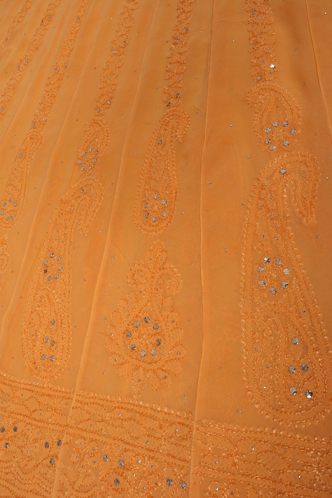 Ada Hand Embroidered Orange Georgette Lucknowi Chikankari Semi-Stitched Anarkali Kurta Dupatta Set With Muqaish Work 01A248219