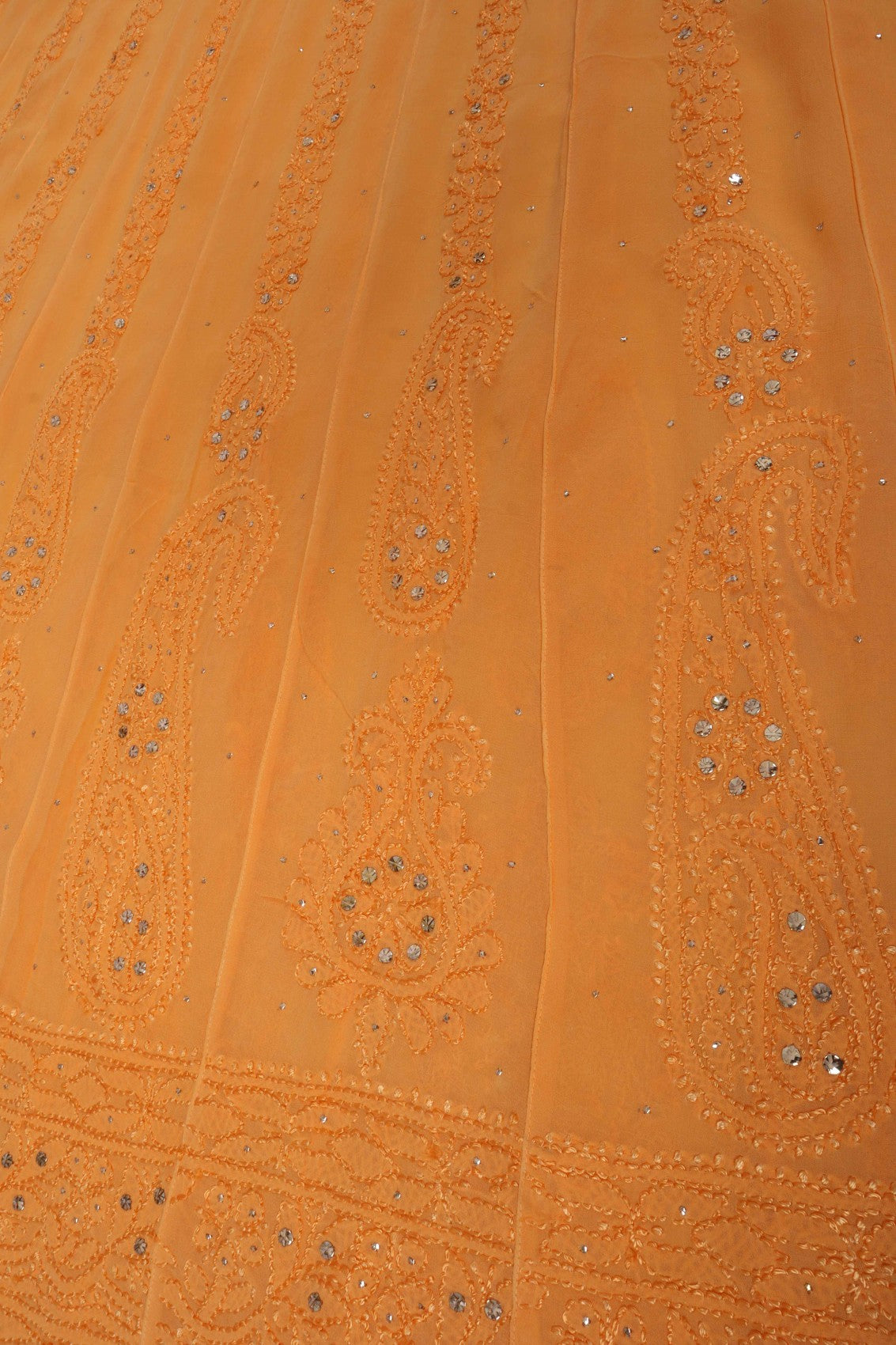 Ada Hand Embroidered Orange Georgette Lucknowi Chikankari Semi-Stitched Anarkali Kurta Dupatta Set With Muqaish Work 01A248219