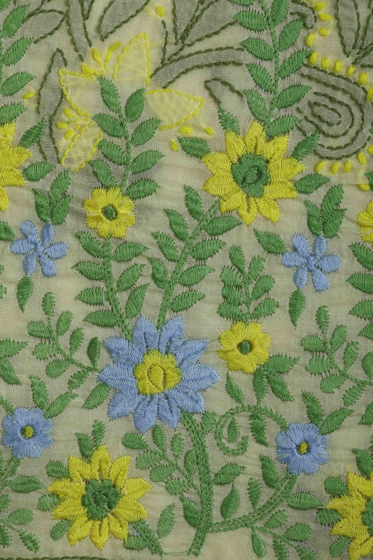 Ada Hand Embroidered Lemon Cotton Lucknowi Chikan Unstitched Suit Piece A100164
