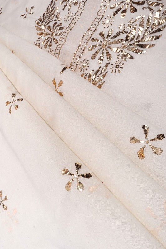Ada Hand Embroidered White Chanderi Lucknowi Chikankari Unstitched Kurta Dupatta Set With Muqaish Work 01A40918